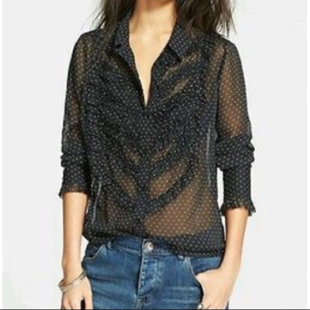 NWOT Free People Polka Dot Ruffled Buttondown