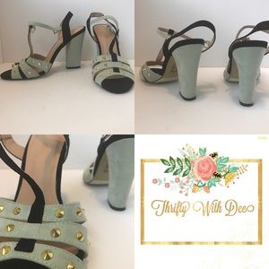 Teal and Black Suede Heels