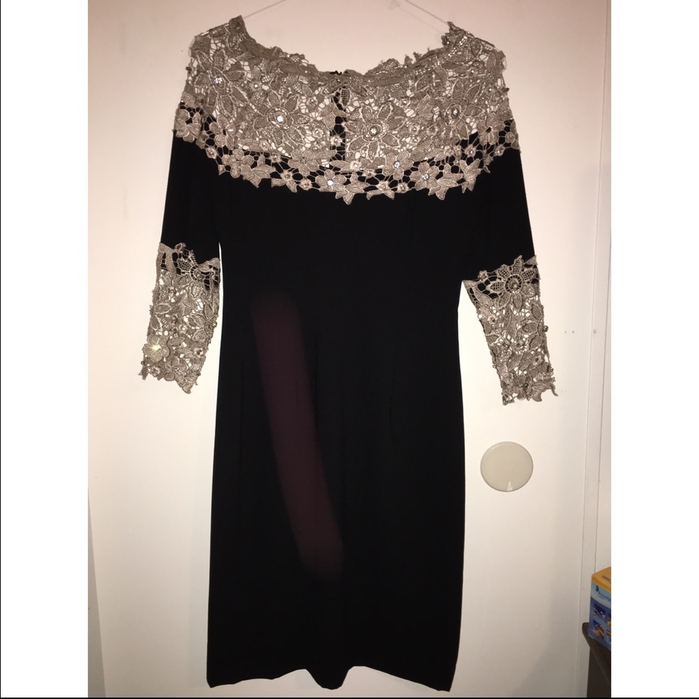 Black dress with toupe lace and diamond stones
