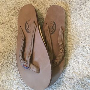 Rainbow leather flip flops!