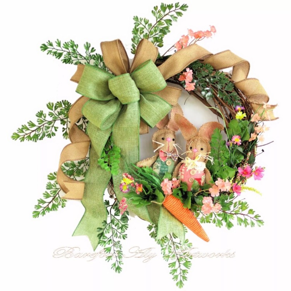CUTOM~TWO (2) EASTER~SPRING~WREATH~FLOWERS~Carrot
