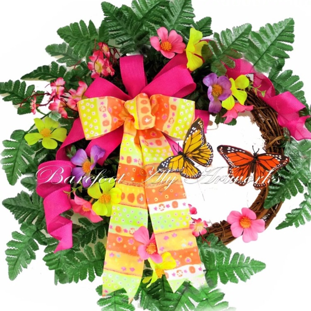 SPRING Summer WREATH~Flowers~Bright~Butterflies~