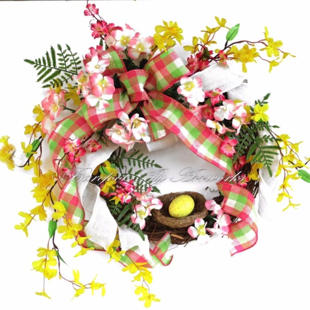 SPRING~Summer~WREATH~FORSYTHIA~NEST decoration