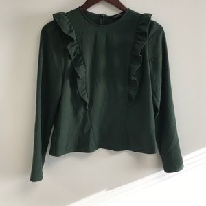 Zara hunter green ruffled top