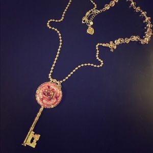 Authentic Betsey Johnson Key Rose Glitter Pendant