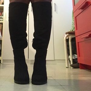 Black faux suede boots