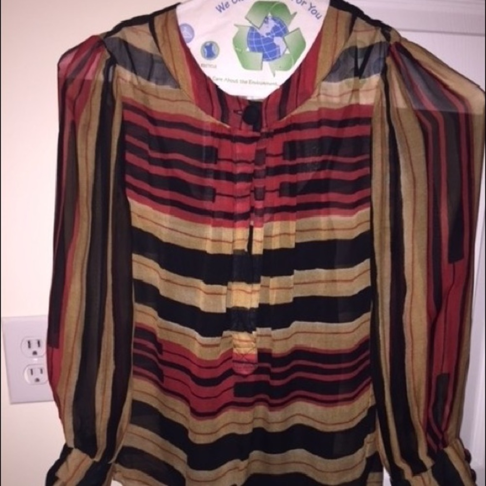 Diane von Furstenberg Tan, Red and Black Blouse