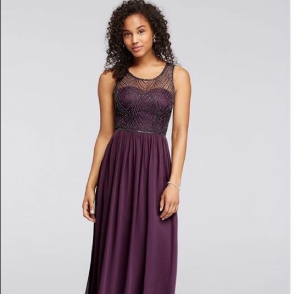 Plum Long Dress Illusion Sweetheart Beaded Bodice