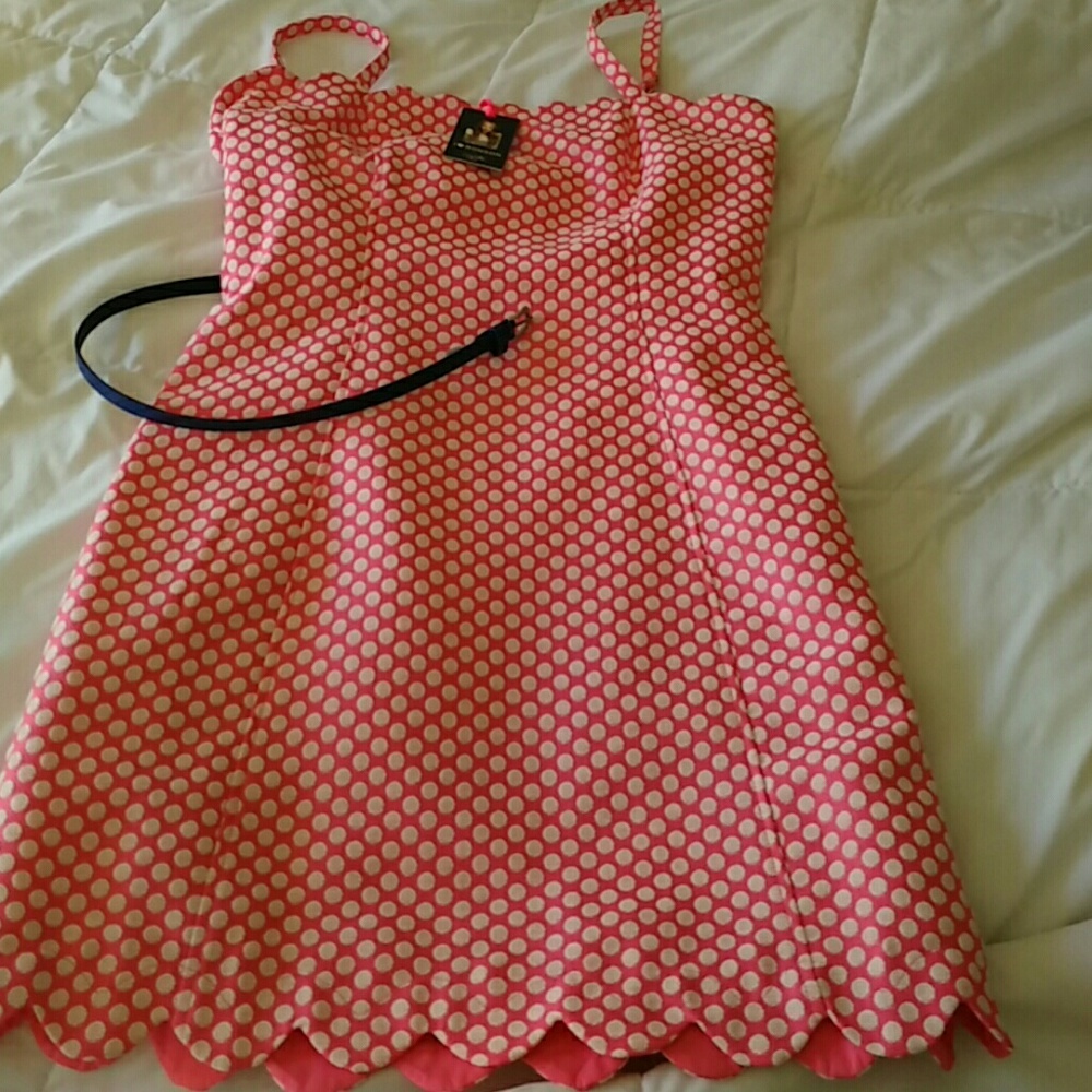 I heart ronson pink polka dot dress nwt scallop