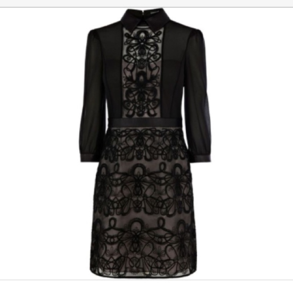 Karen Millen graphic lace embroidery dress, black
