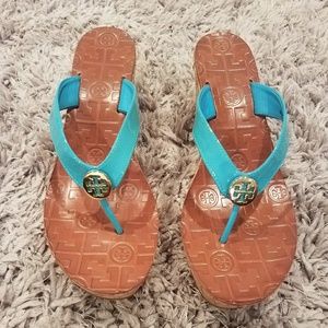 TORY BURCH THORA Turquoise Patent Leather Wedge