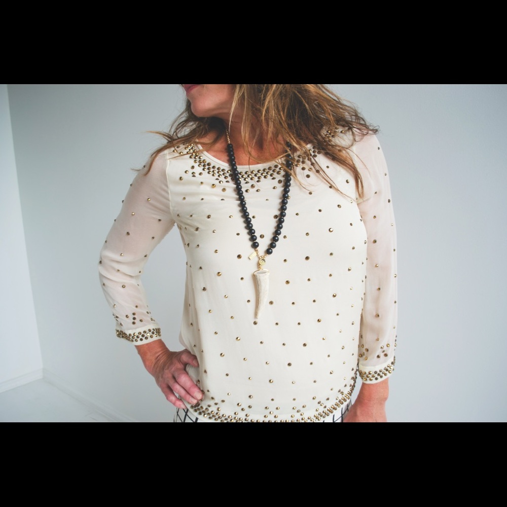 Diane Von Furstenberg Metallic Jeweled Silk Blouse - Picture 2 of 8