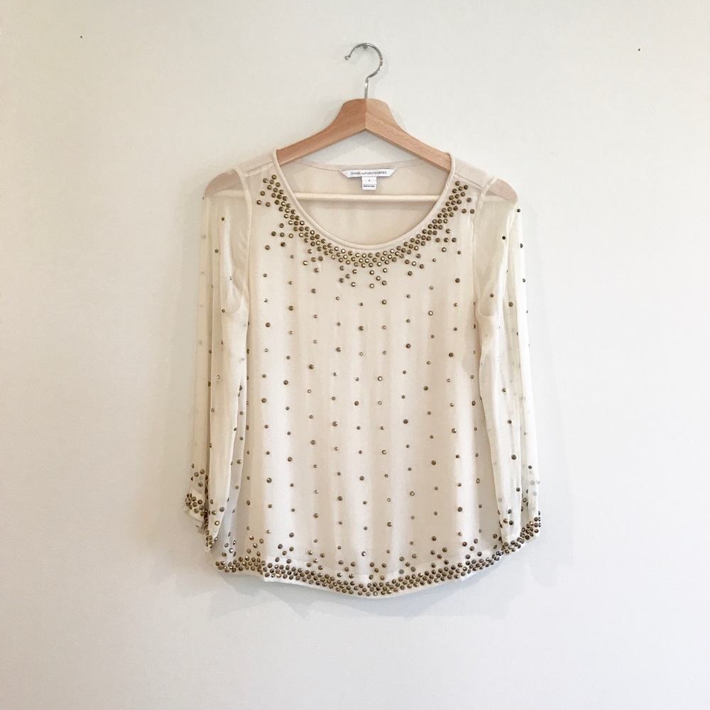 Diane Von Furstenberg Metallic Jeweled Silk Blouse - Picture 4 of 8