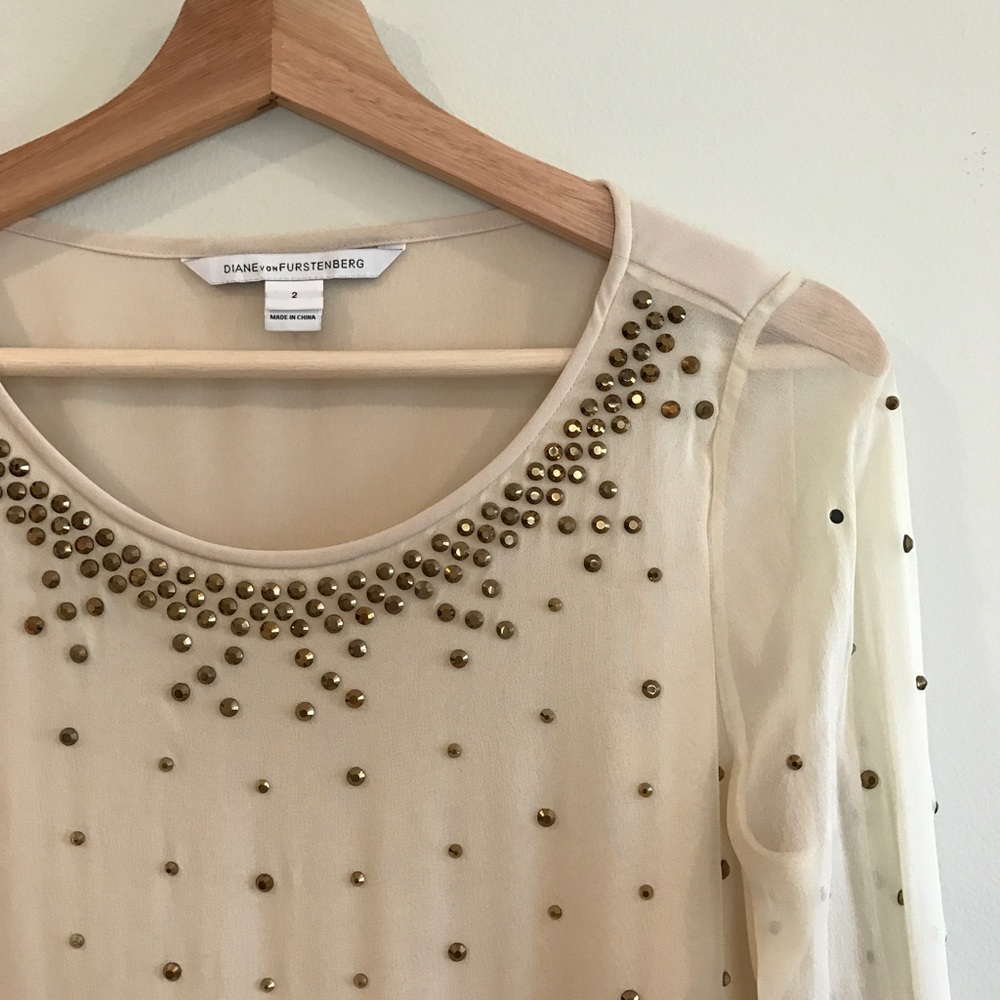 Diane Von Furstenberg Metallic Jeweled Silk Blouse - Picture 5 of 8