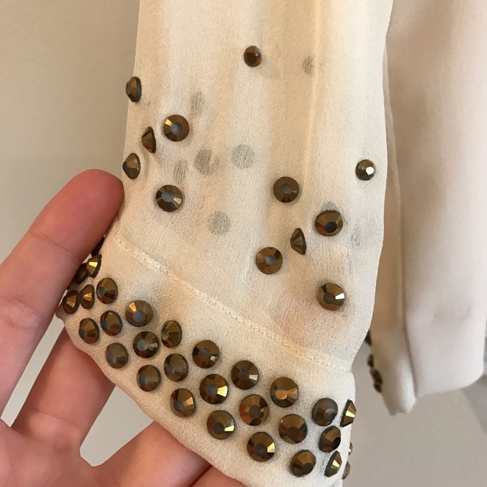 Diane Von Furstenberg Metallic Jeweled Silk Blouse - Picture 7 of 8