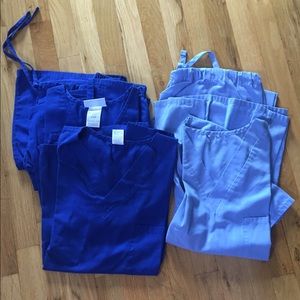 WOMENS SCRUBS LOT 2 Pants 3 Tops BLUE EUC SIZE S/M