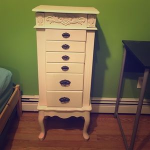 White wooden jewelry armoire