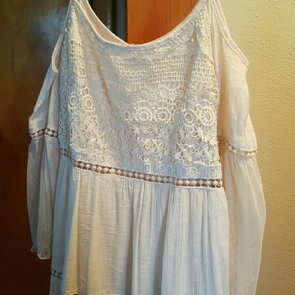 Cream colored off shoulder dress