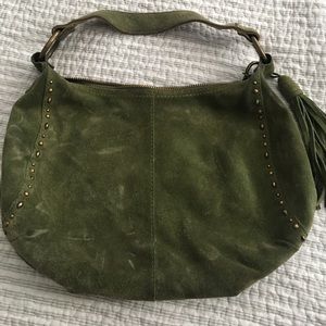 Green Suede Lucky Brand Purse Shoulder Bag Tassels