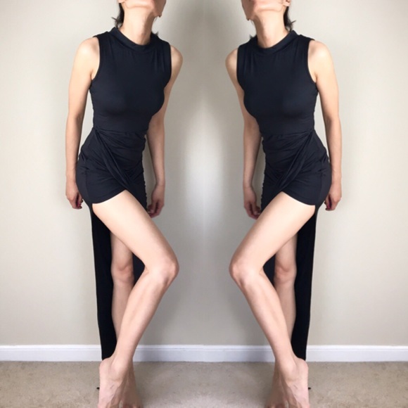 High cut sexy long asymmetrical bodycon dress - Picture 2 of 3