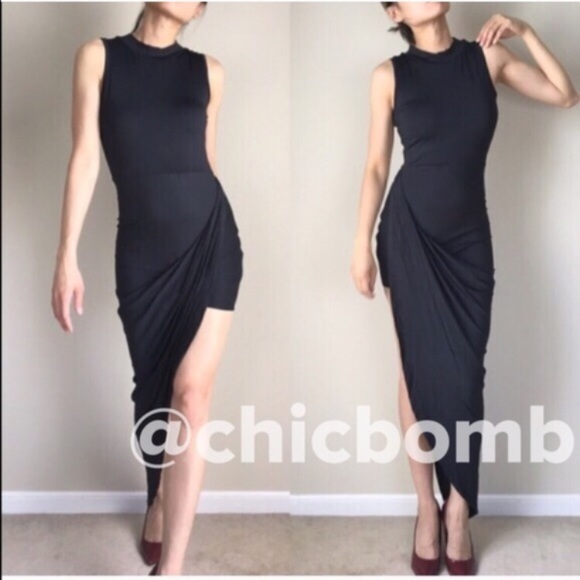 High cut sexy long asymmetrical bodycon dress - Picture 3 of 3