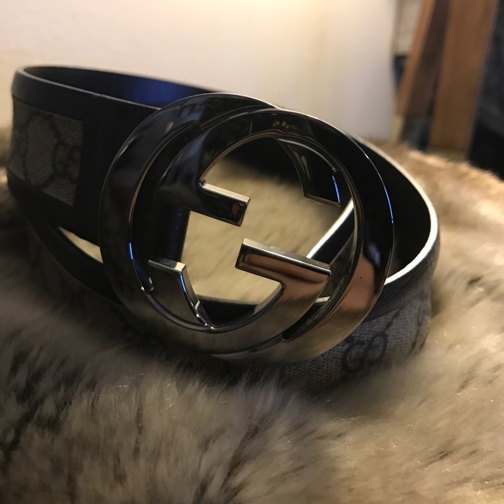 Preowned Gucci Leather Monogram Belt 32