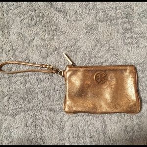 Tory Burch Metallic Gold Leather Wristlet
