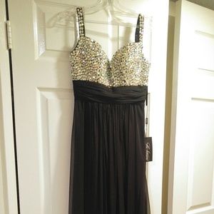 La femme black and white formal gown, long