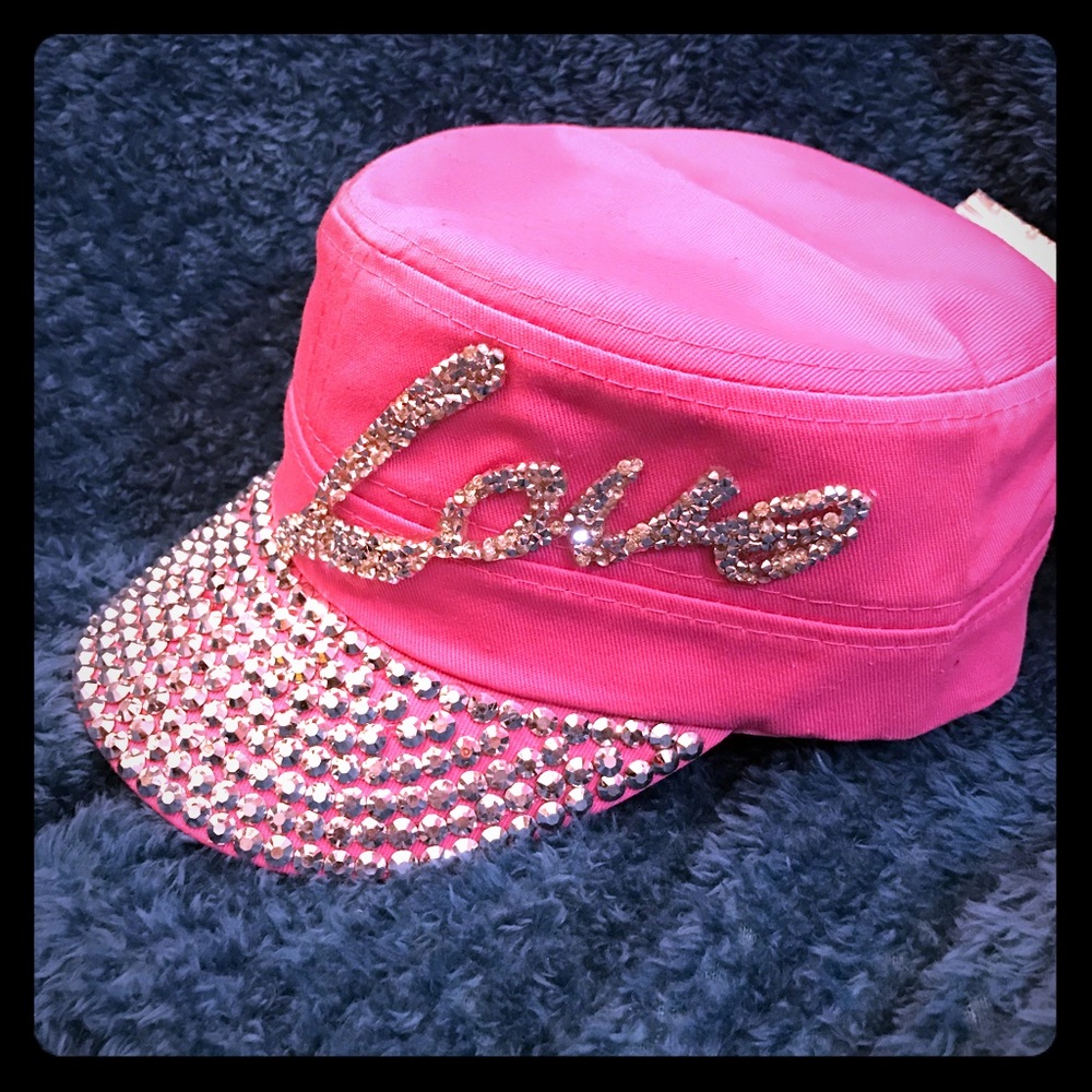 NWT Super cute pink blingy LOVE military style hat