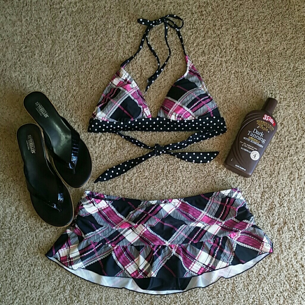 Black and pink plaid bikini