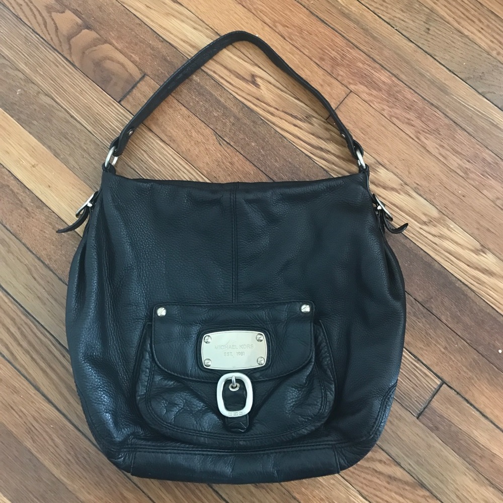 Michael Kors black leather hobo bag