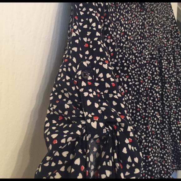 Two Hearts Maternity Blue Button Up Shirt w Hearts - Picture 3 of 4