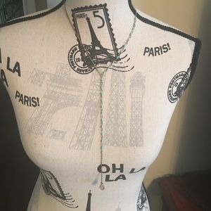 Lariat blue and gold necklace with stone on end