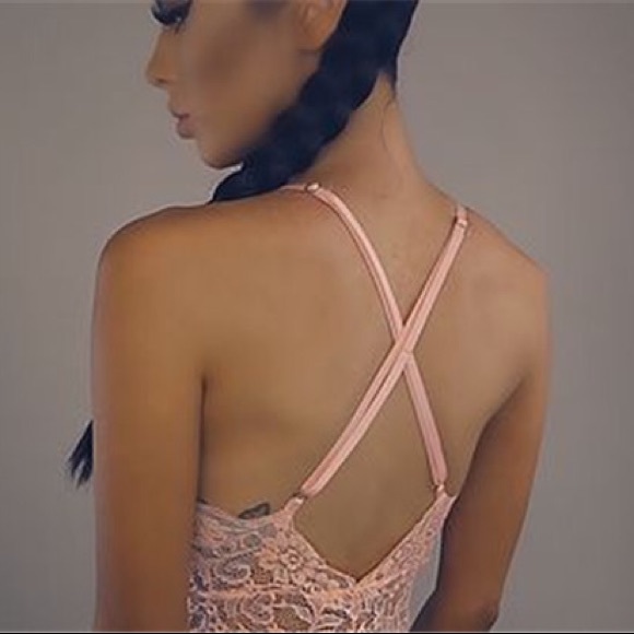 Baby Pink Sheer Lace Bodysuit Lingerie Bralette - Picture 3 of 7