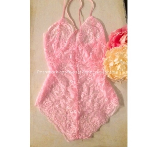 Baby Pink Sheer Lace Bodysuit Lingerie Bralette - Picture 5 of 7