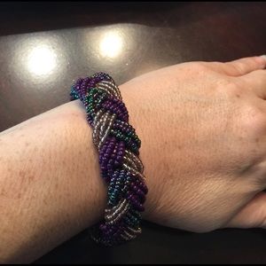 8 in Purple and Gold Beaded Braided Bracelet