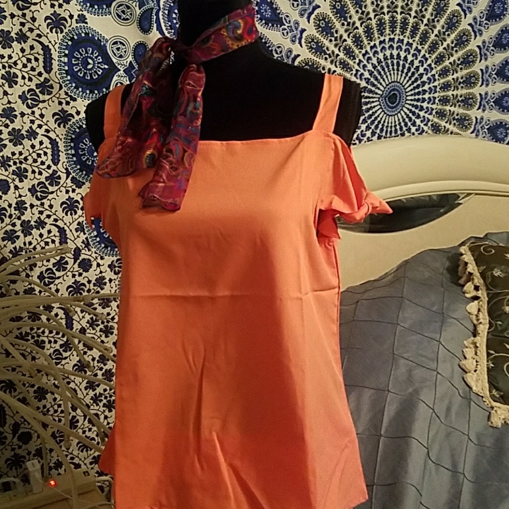 SALE - Cold Shoulder ORANGE top (L)
