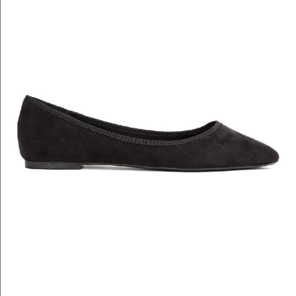 H&M Faux Suede Black Ballet Flats Size 8 (EU 39)
