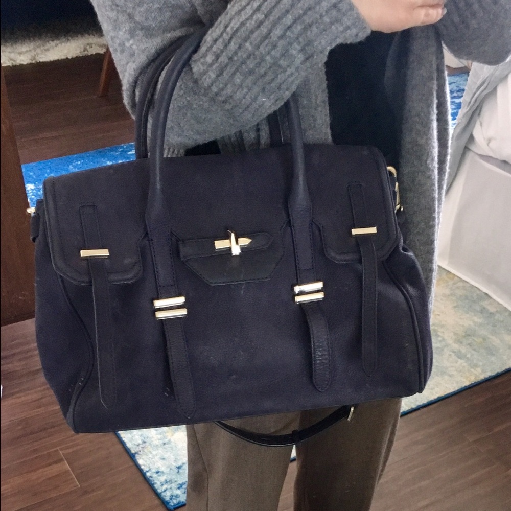 Navy suede Rebecca Minkoff satchel w/ storage bag