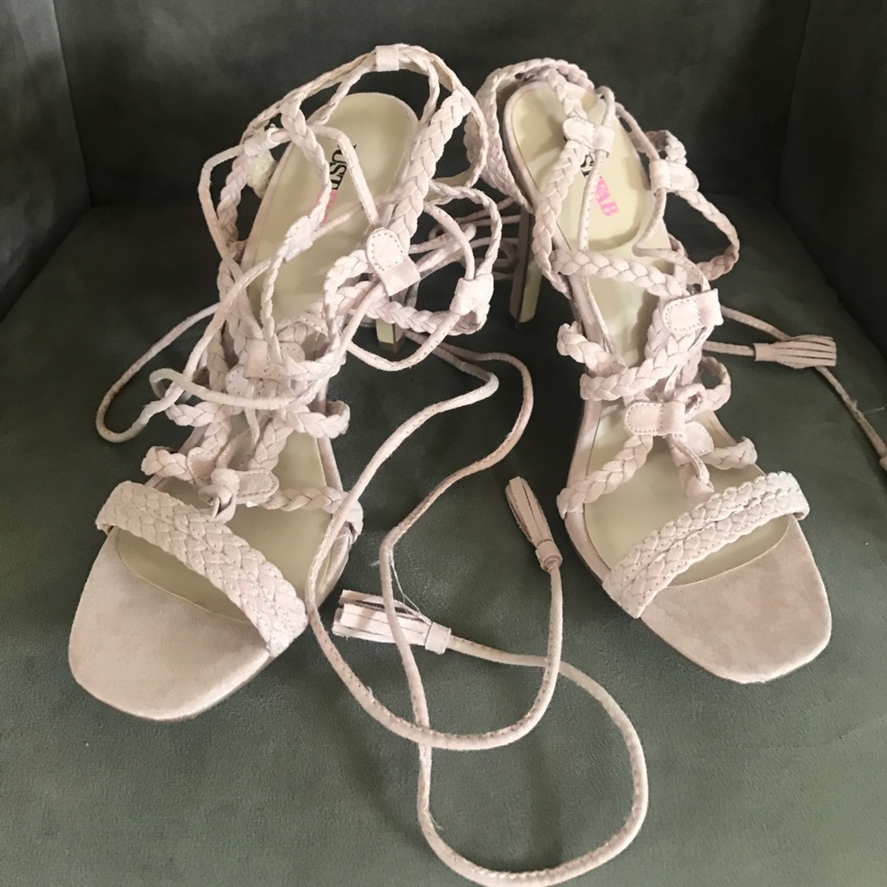 Faux suede leather lace up heels