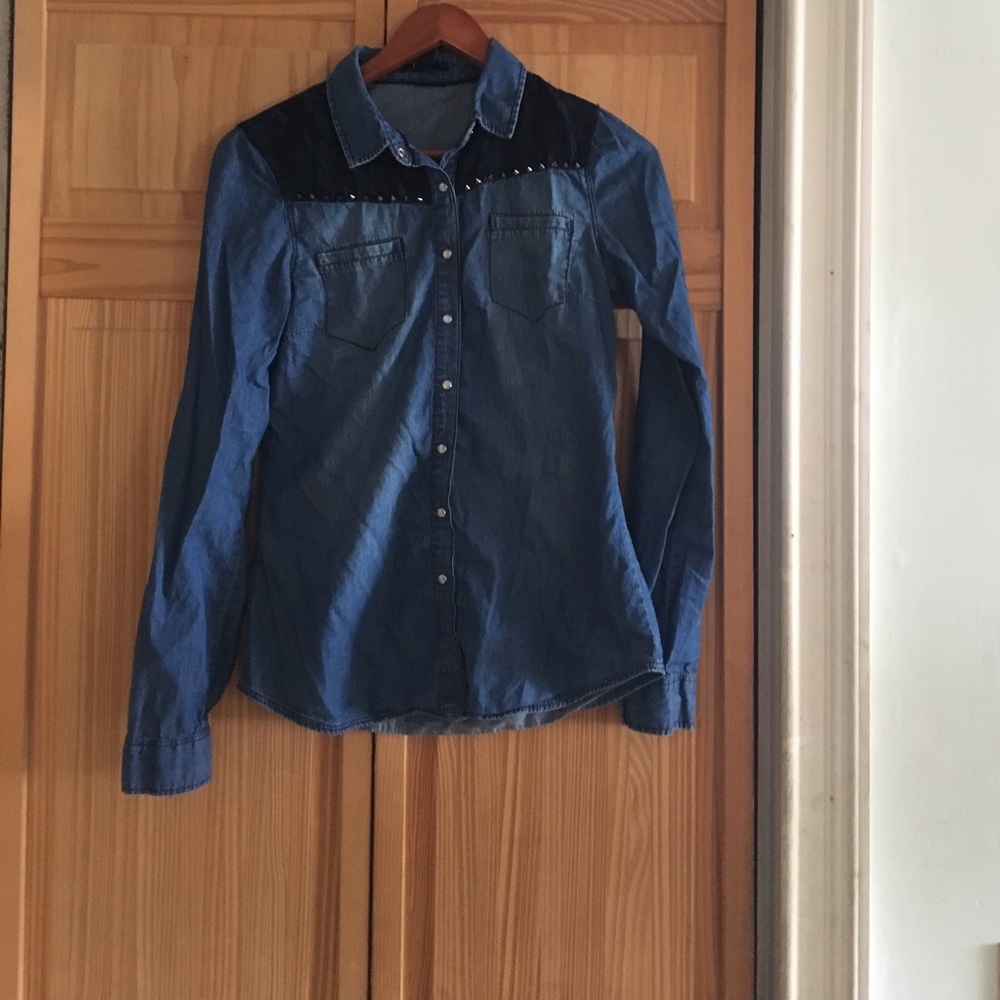 Studded denim chambray shirt