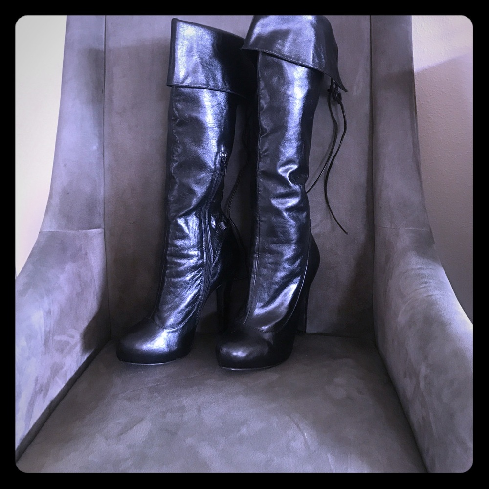 Lace up knee high boots