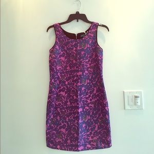 Sleeveless purple and blue floral shift dress