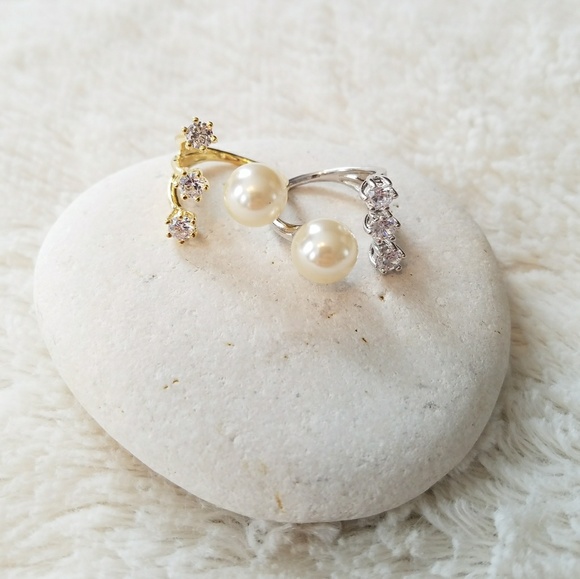 ☝️LEFT! 5Rated!Cubic Zirconia and Pearl Ring - Picture 2 of 7