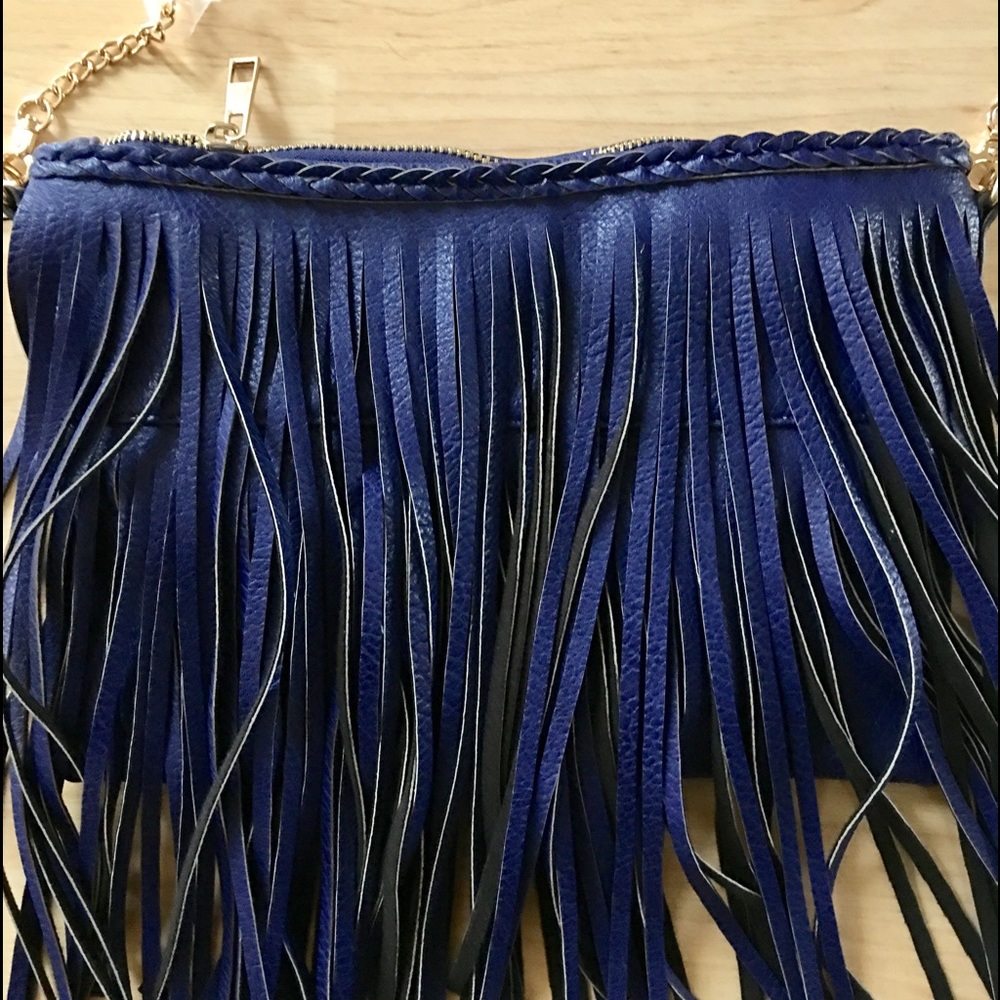 Street level blue fringe cross-body bag
