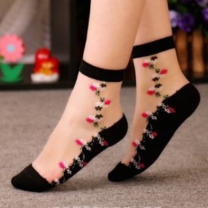 Sexy Lace Embroidery Sheer Flower Socks
