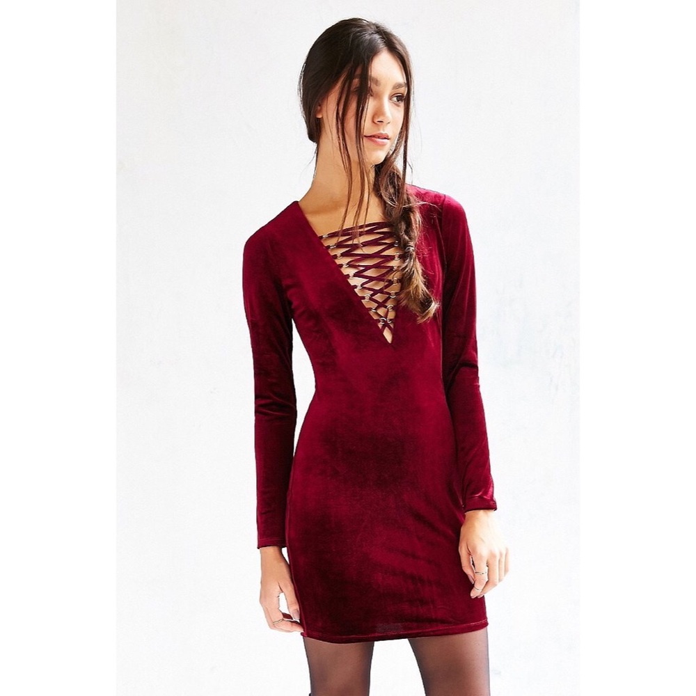 Velvet Lace-Up Bodycon Dress
