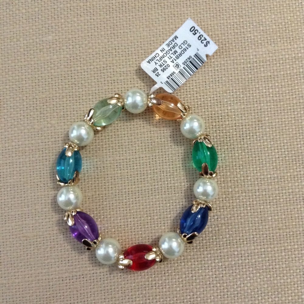 Gold tone multi color stretchy imitation pearl