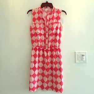 Coral and white sleeveless shirt dress