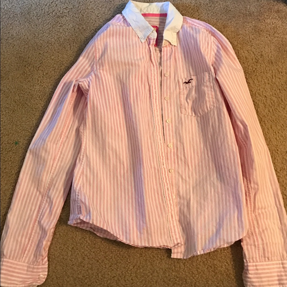 Pink and white striped button down